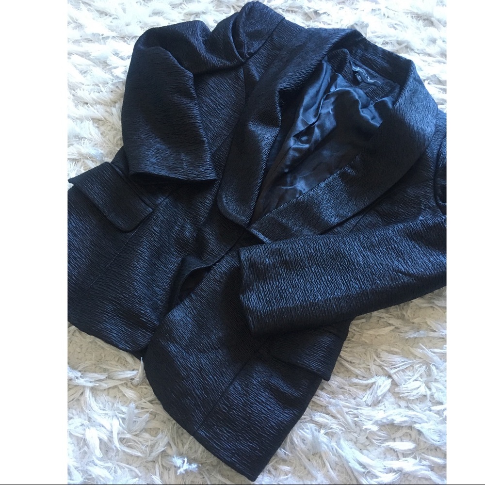 Black Textured Sharp-Shouldered Jacket M - image 3